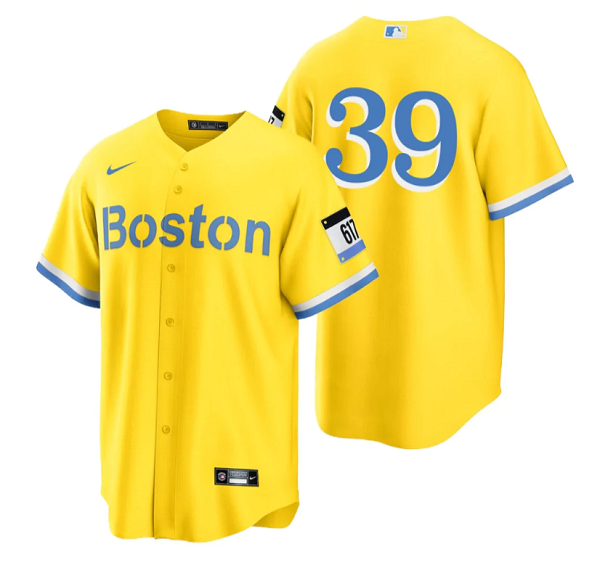 Men's Boston Red Sox #39 Christian Arroyo Gold City Connect Stitched Baseball Jersey Men's Boston Red Sox #39 Christian Arroyo Gold City Connect Stitched Baseball Jersey
